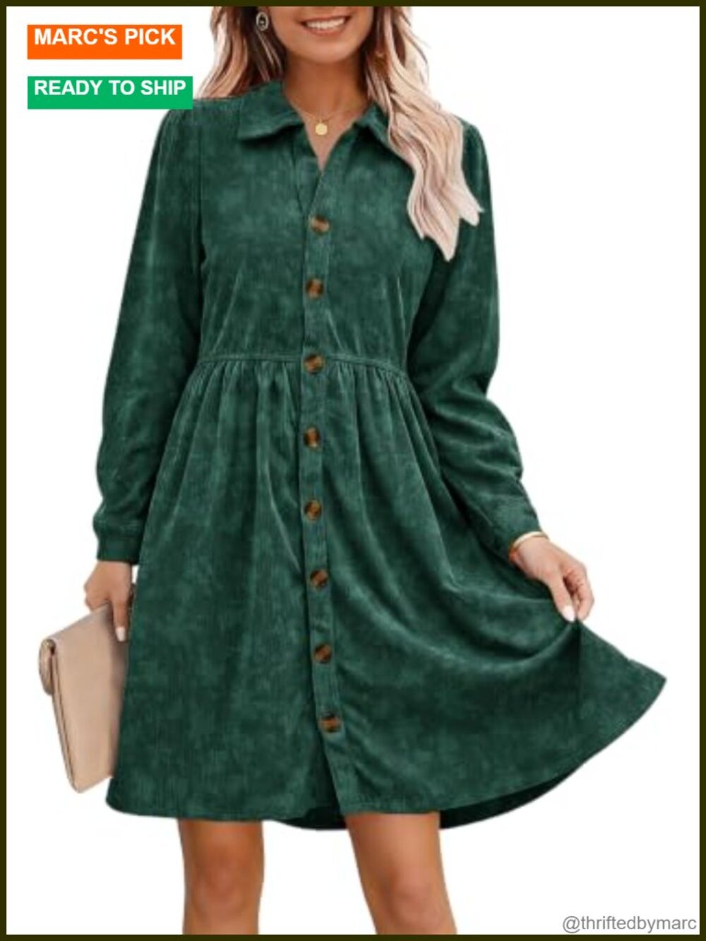 Women's Corduroy Button Down Tiered Midi Relaxed Dress with Pockets Long Sleeve